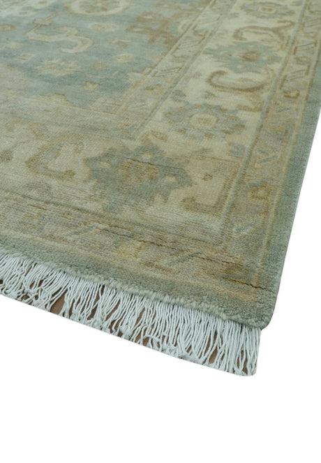 Beige And Blue Traditional Oushak Design 6x9 Hand Knotted Wool Area Rug