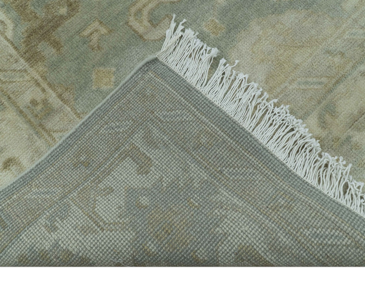 Beige And Blue Traditional Oushak Design 6x9 Hand Knotted Wool Area Rug