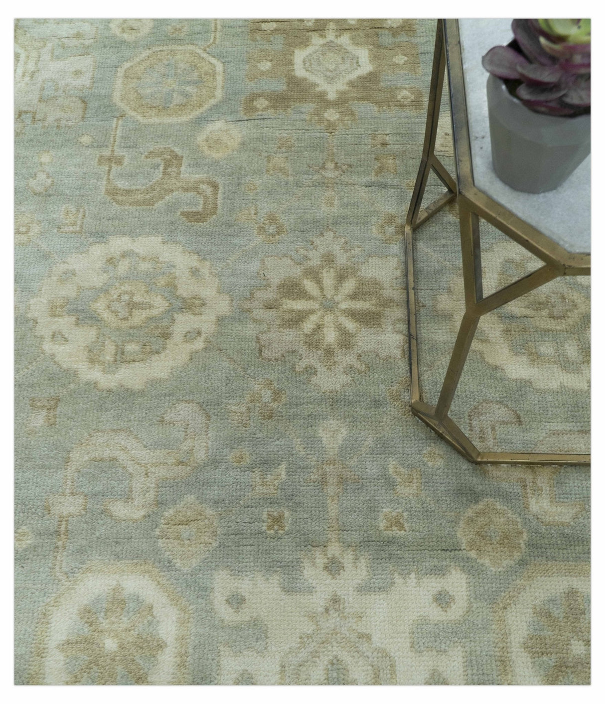 Beige And Blue Traditional Oushak Design 6x9 Hand Knotted Wool Area Rug