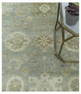 Beige And Blue Traditional Oushak Design 6x9 Hand Knotted Wool Area Rug