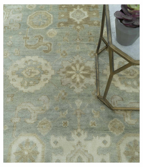 Beige And Blue Traditional Oushak Design 6x9 Hand Knotted Wool Area Rug