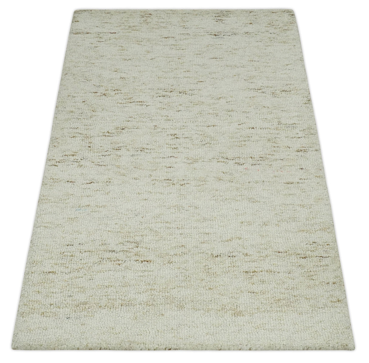 Beige and Brown Modern Abstract Hand Tufted Natural Wool Area Rug