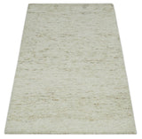Beige and Brown Modern Abstract Hand Tufted Natural Wool Area Rug