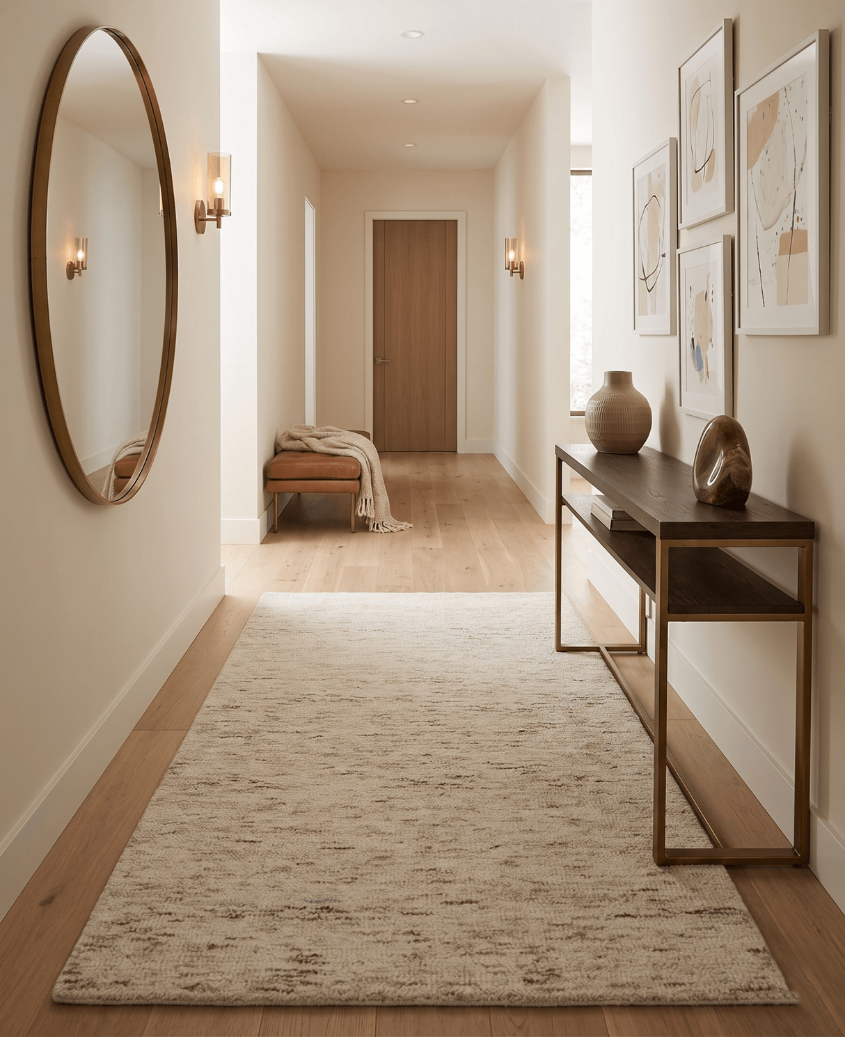Beige and Brown Modern Abstract Hand Tufted Natural Wool Area Rug