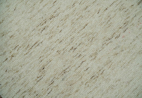 Beige and Brown Modern Abstract Hand Tufted Natural Wool Area Rug
