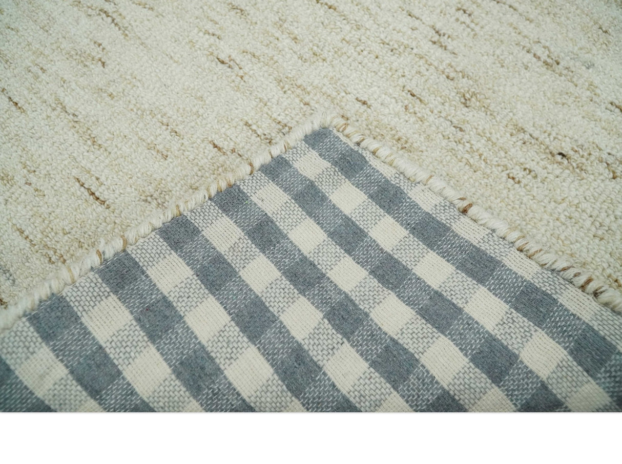 Beige and Brown Modern Abstract Hand Tufted Natural Wool Area Rug