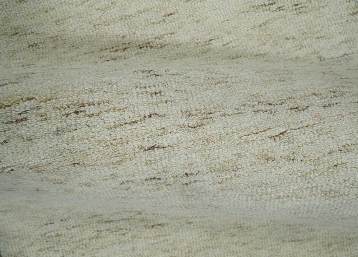 Beige and Brown Modern Abstract Hand Tufted Natural Wool Area Rug