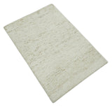 Beige and Brown Modern Abstract Hand Tufted Natural Wool Area Rug