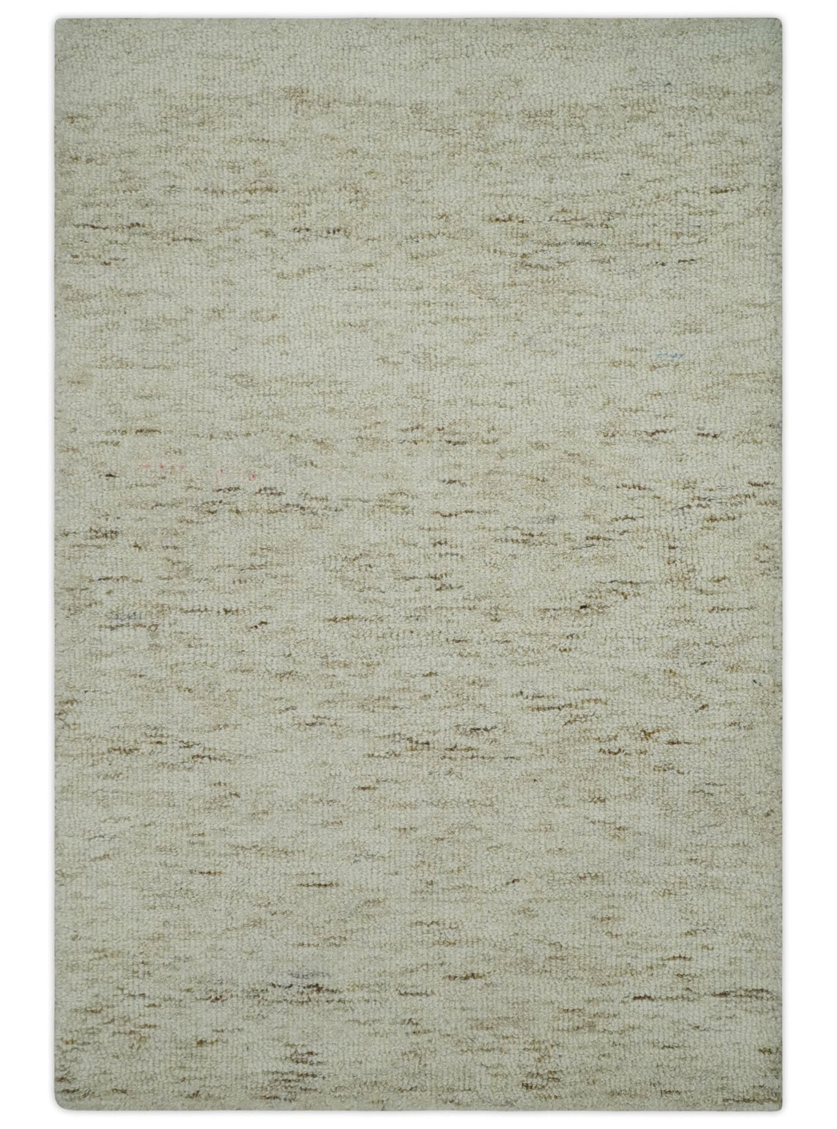 Beige and Brown Modern Abstract Hand Tufted Natural Wool Area Rug