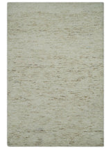Beige and Brown Modern Abstract Hand Tufted Natural Wool Area Rug