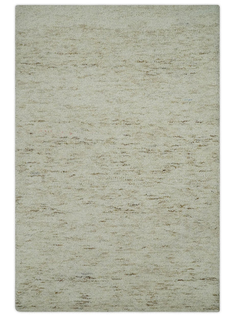 Beige and Brown Modern Abstract Hand Tufted Natural Wool Area Rug