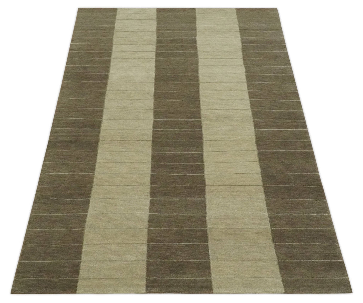 Beige and Brown Modern Geometrical Hand loom 5x8 wool and Art Silk area Rug-Area Rug-Parc Decor