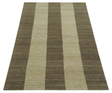 Beige and Brown Modern Geometrical Hand loom 5x8 wool and Art Silk area Rug-Area Rug-Parc Decor