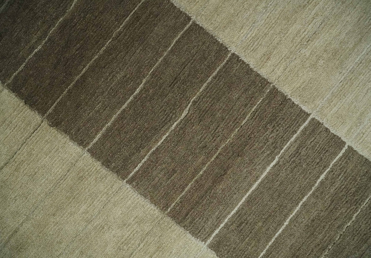 Beige and Brown Modern Geometrical Hand loom 5x8 wool and Art Silk area Rug-Area Rug-Parc Decor