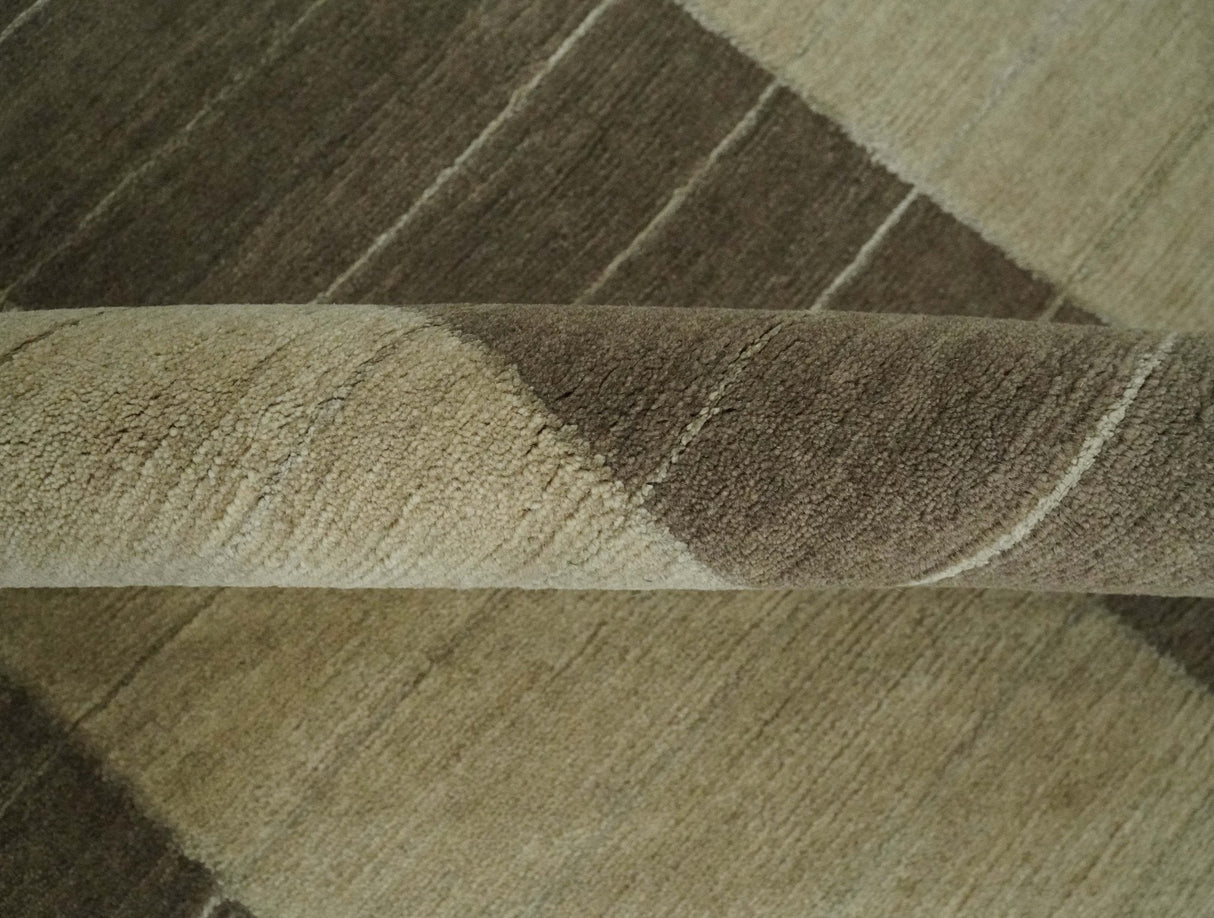 Beige and Brown Modern Geometrical Hand loom 5x8 wool and Art Silk area Rug-Area Rug-Parc Decor