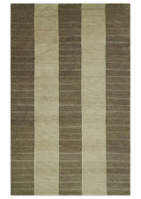 Beige and Brown Modern Geometrical Hand loom 5x8 wool and Art Silk area Rug-Area Rug-Parc Decor