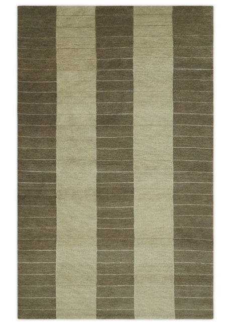 Beige and Brown Modern Geometrical Hand loom 5x8 wool and Art Silk area Rug-Area Rug-Parc Decor