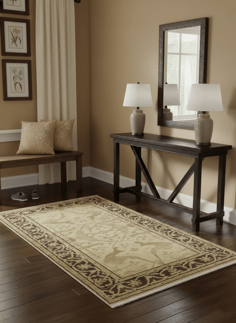 Beige And Brown Traditional Oushak Design Hand Knotted 3x5 Wool Area Rug