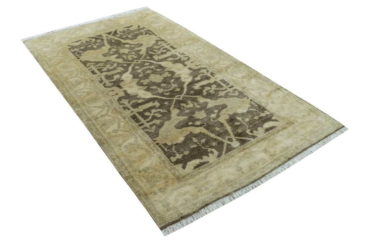Beige And Brown Traditional Oushak Design Hand Knotted 3x5 wool area rug