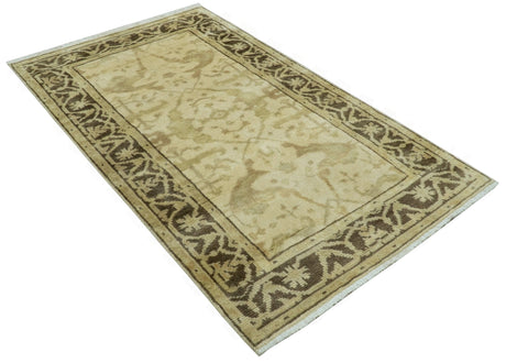 Beige And Brown Traditional Oushak Design Hand Knotted 3x5 Wool Area Rug