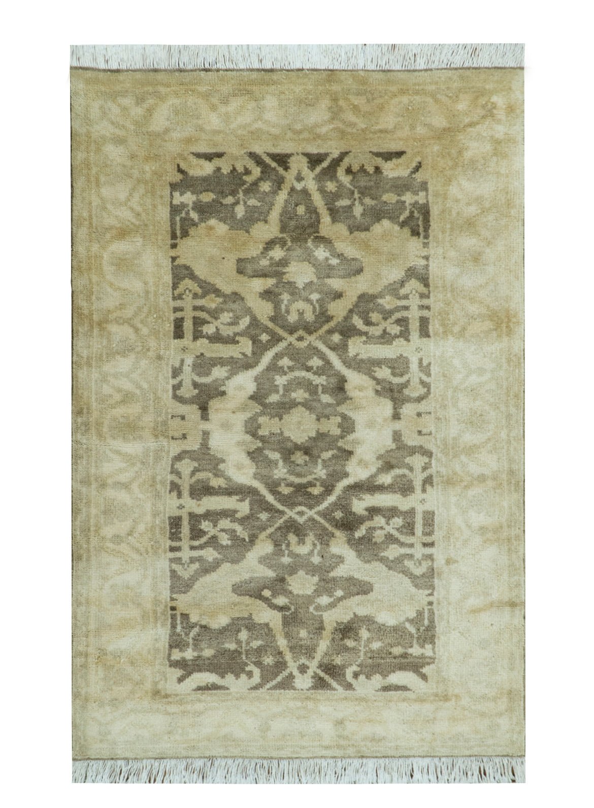 Beige And Brown Traditional Oushak Design Hand Knotted 3x5 wool area rug
