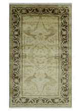 Beige And Brown Traditional Oushak Design Hand Knotted 3x5 Wool Area Rug