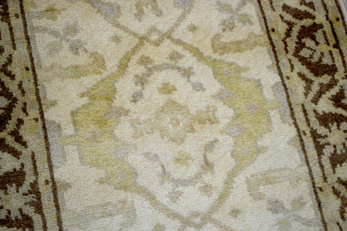 Beige and Brown Traditional Oushak Hand Knotted Wool 2.8x12 Area Rug