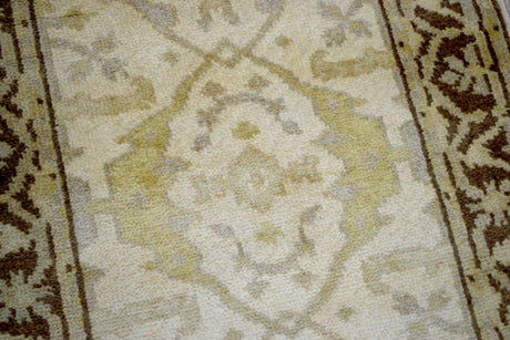 Beige and Brown Traditional Oushak Hand Knotted Wool 2.8x12 Area Rug