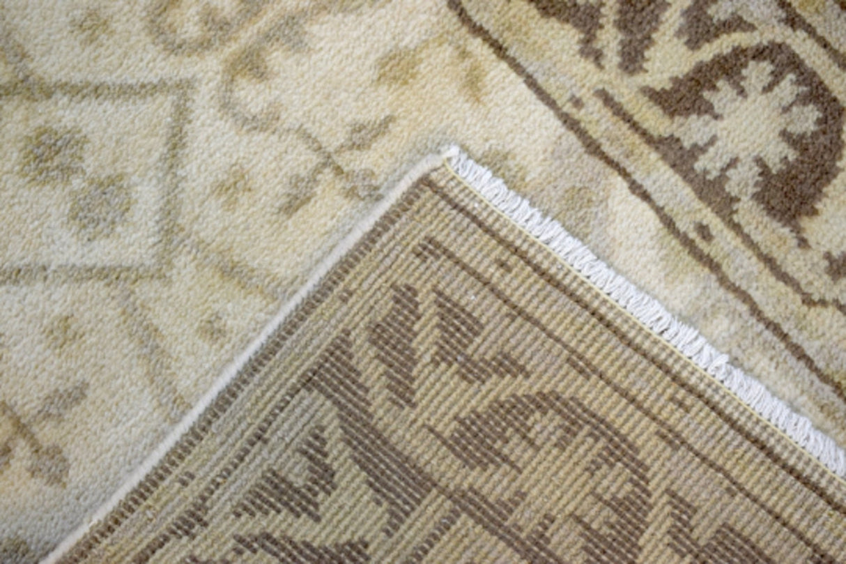 Beige and Brown Traditional Oushak Hand Knotted Wool 2.8x12 Area Rug