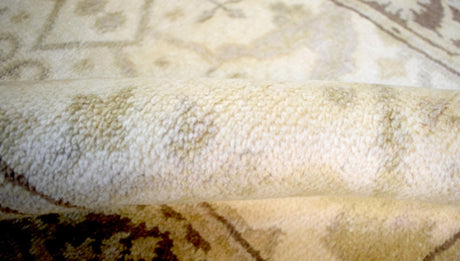 Beige and Brown Traditional Oushak Hand Knotted Wool 2.8x12 Area Rug