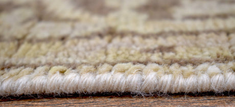 Beige and Brown Traditional Oushak Hand Knotted Wool 2.8x12 Area Rug