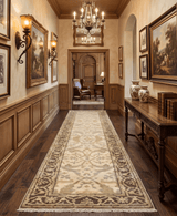 Beige and Brown Traditional Oushak Hand Knotted Wool 2.8x12 Area Rug