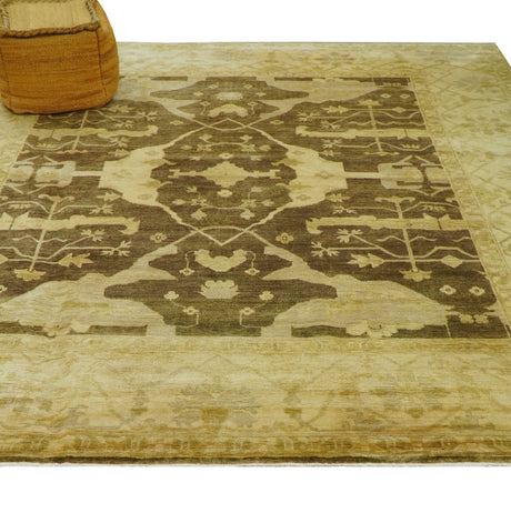 Beige And Brown Traditional Oushak Hand knotted Wool Area Rug