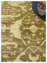 Beige And Brown Traditional Oushak Hand knotted Wool Area Rug