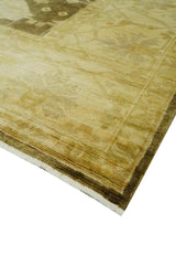 Beige And Brown Traditional Oushak Hand knotted Wool Area Rug