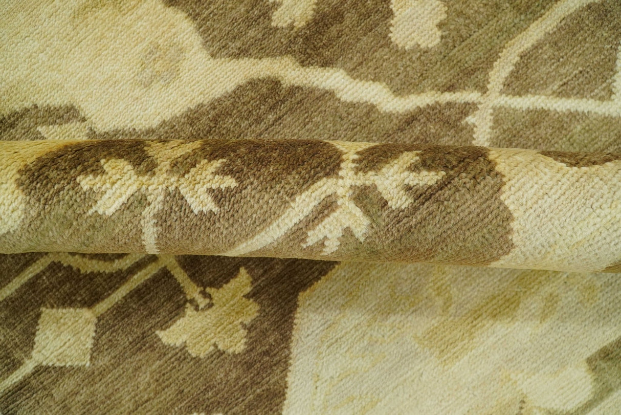 Beige And Brown Traditional Oushak Hand knotted Wool Area Rug