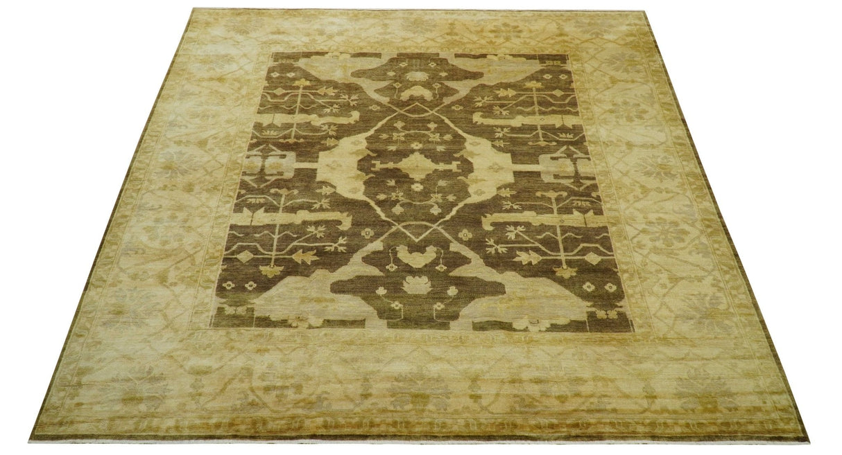 Beige And Brown Traditional Oushak Hand knotted Wool Area Rug