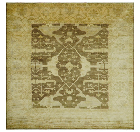 Beige And Brown Traditional Oushak Hand knotted Wool Area Rug