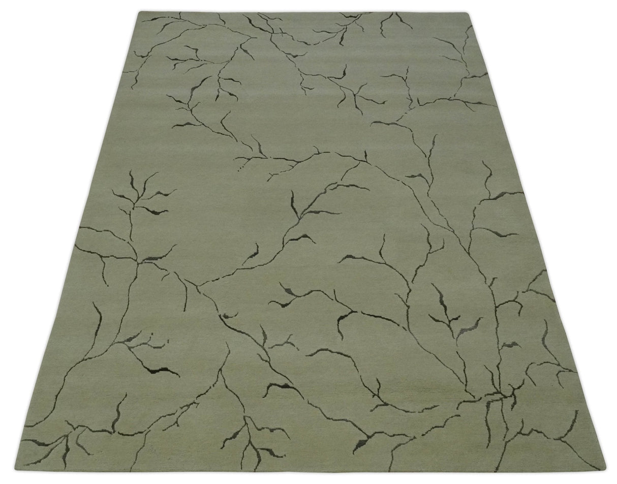 Beige and Charcoal Hand loom Crack Design 6x9 wool and Art Silk Area Rug-Area Rug-Parc Decor