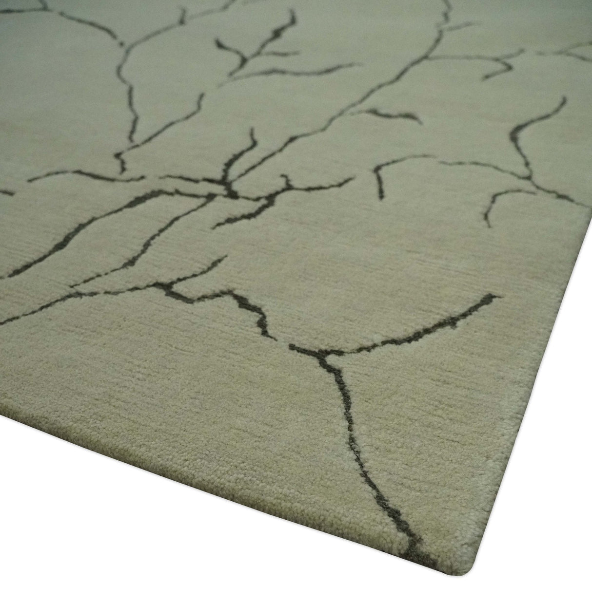 Beige and Charcoal Hand loom Crack Design 6x9 wool and Art Silk Area Rug-Area Rug-Parc Decor