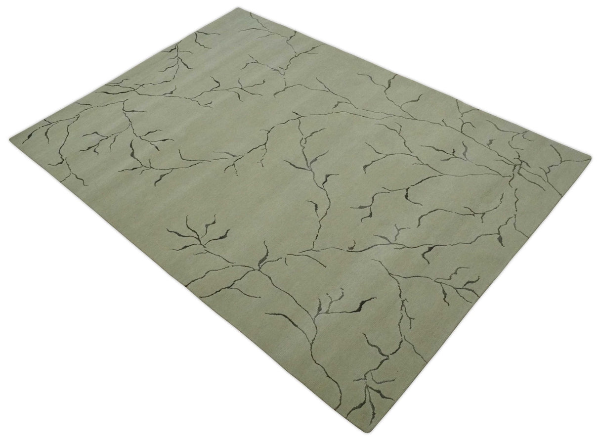 Beige and Charcoal Hand loom Crack Design 6x9 wool and Art Silk Area Rug-Area Rug-Parc Decor