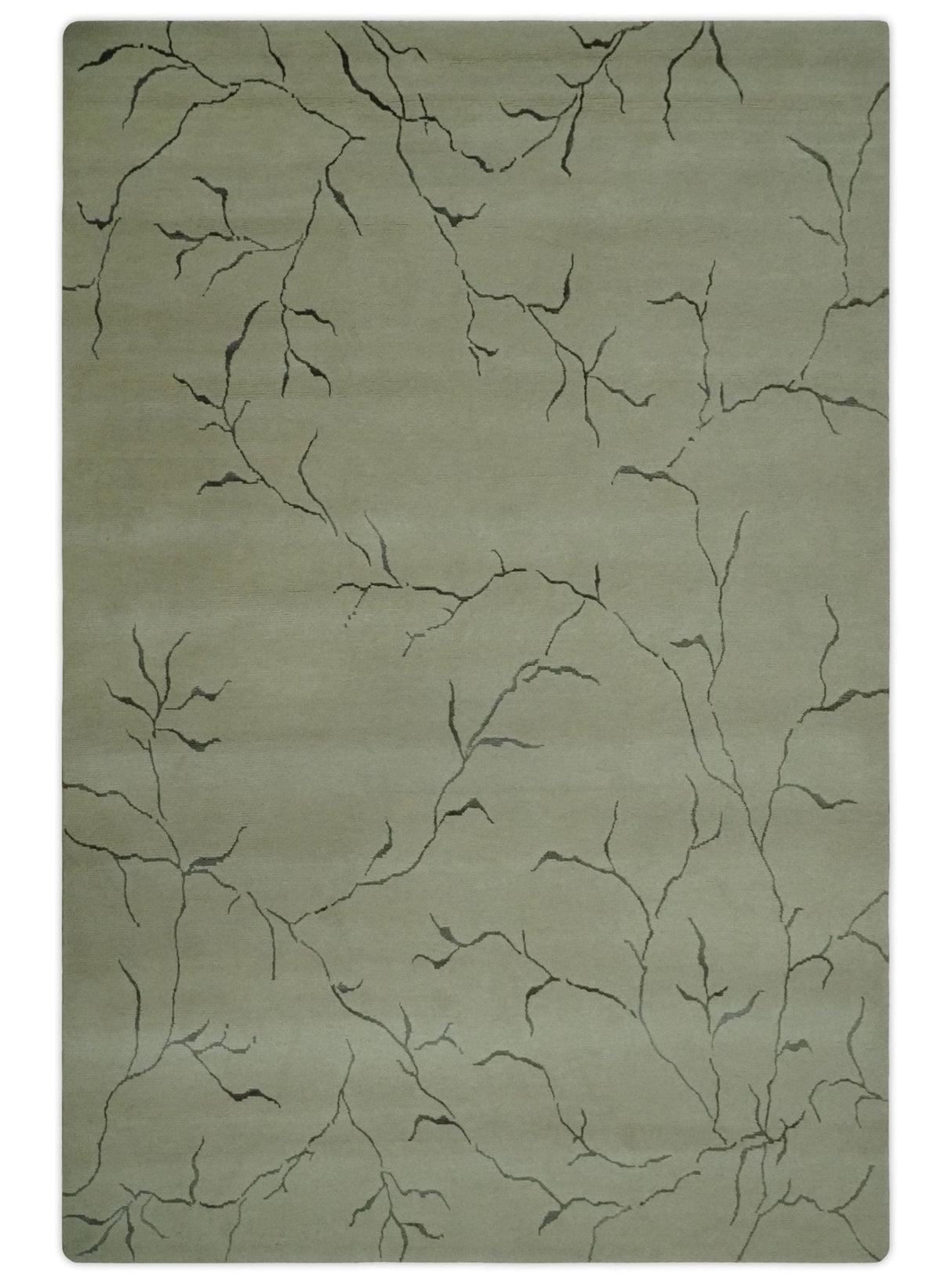 Beige and Charcoal Hand loom Crack Design 6x9 wool and Art Silk Area Rug-Area Rug-Parc Decor