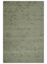 Beige and Charcoal Hand loom Crack Design 6x9 wool and Art Silk Area Rug-Area Rug-Parc Decor