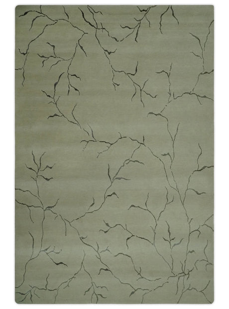 Beige and Charcoal Hand loom Crack Design 6x9 wool and Art Silk Area Rug-Area Rug-Parc Decor