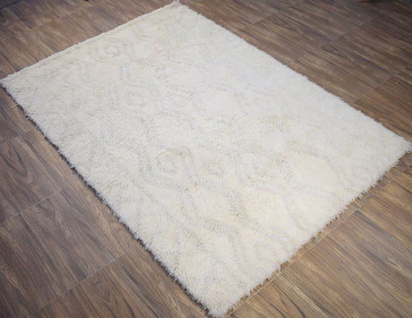 Beige and Charcoal Modern Handmade 5x8 Wool Area Rug