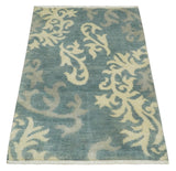 Beige and Gray 2x3 Hand Knotted Traditional Wool Rug