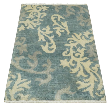 Beige and Gray 2x3 Hand Knotted Traditional Wool Rug
