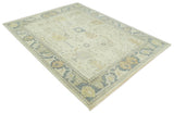 Beige and Gray Hand Knotted Traditional Persian Oushak Wool Rug