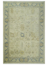 Beige and Gray Hand Knotted Traditional Persian Oushak Wool Rug