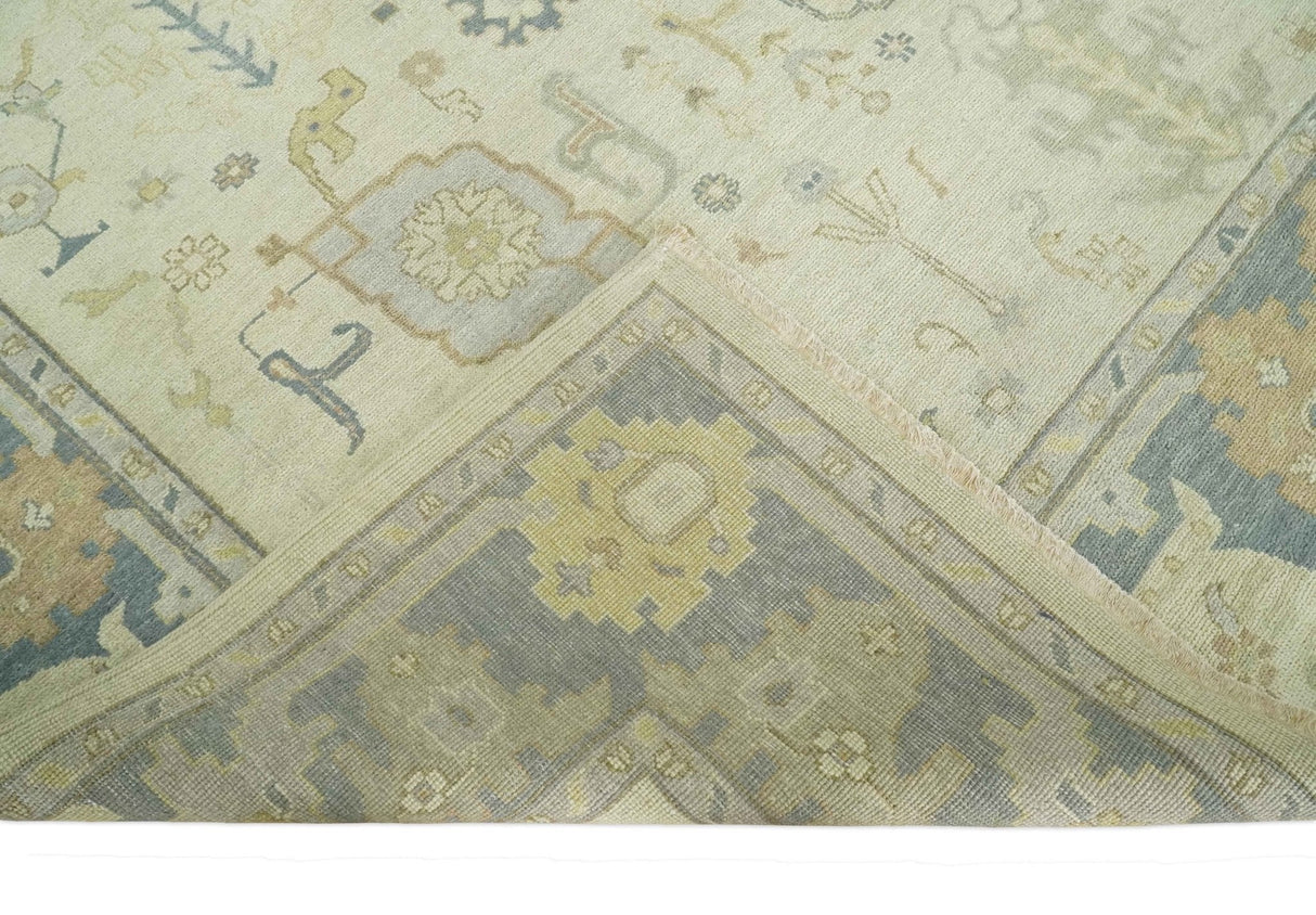 Beige and Gray Hand Knotted Traditional Persian Oushak Wool Rug